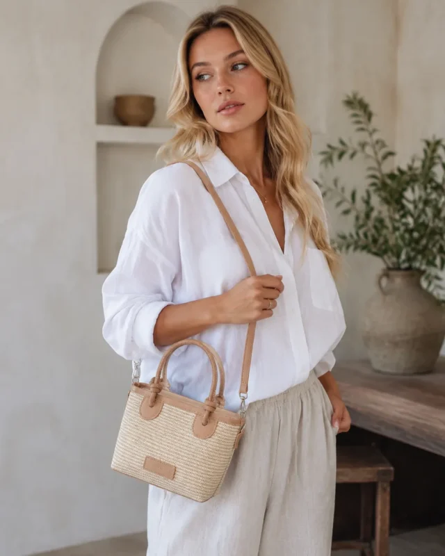 Stylish Woven Straw Tote Bag Mini Top Handle Crossbody Bag