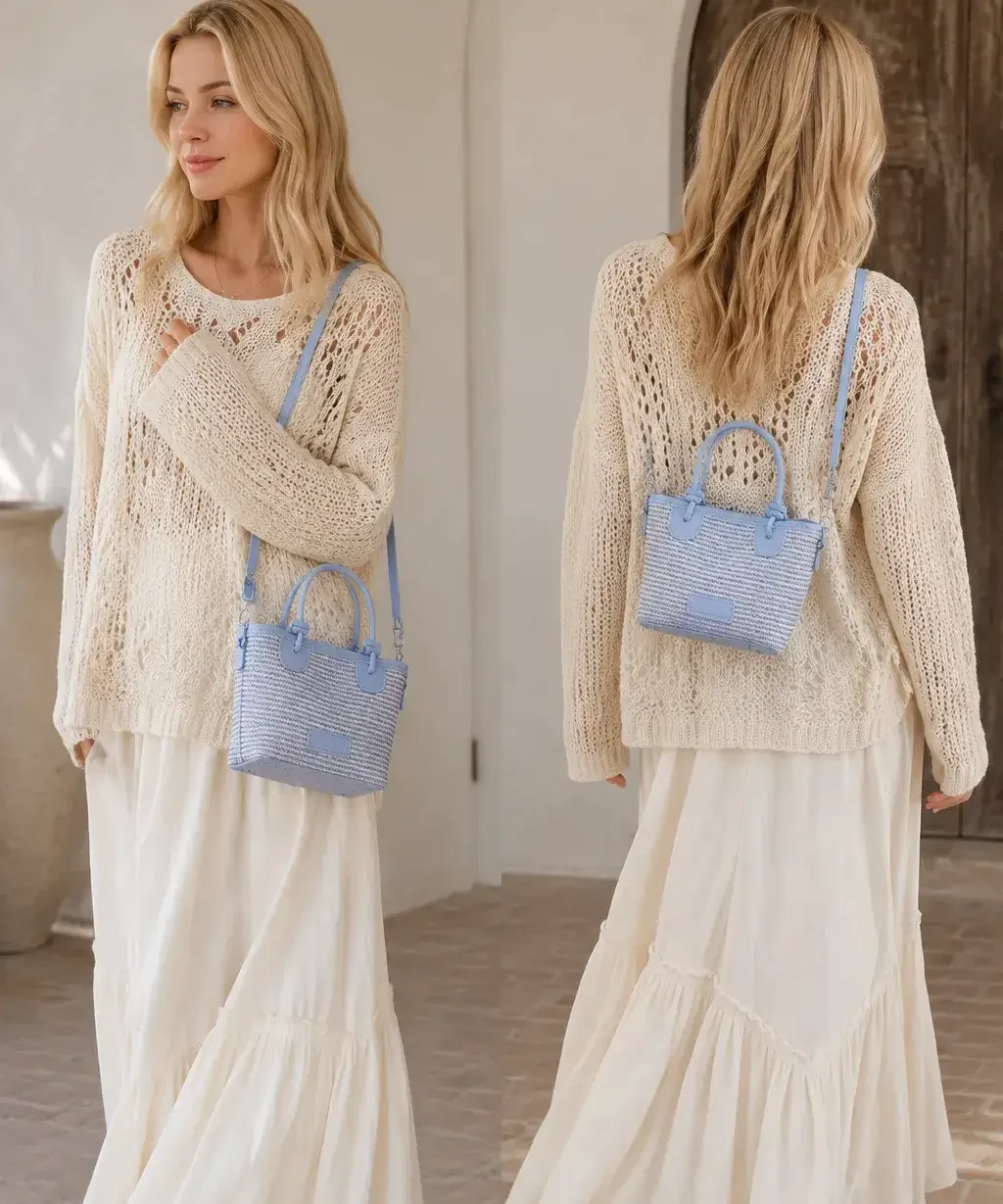 Stylish Woven Straw Tote Bag Mini Top Handle Crossbody Bag