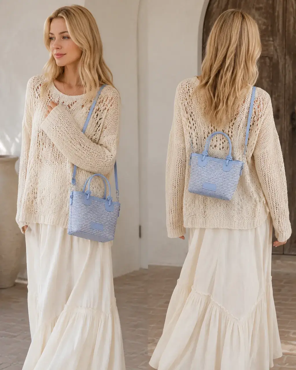 Stylish Woven Straw Tote Bag Mini Top Handle Crossbody Bag