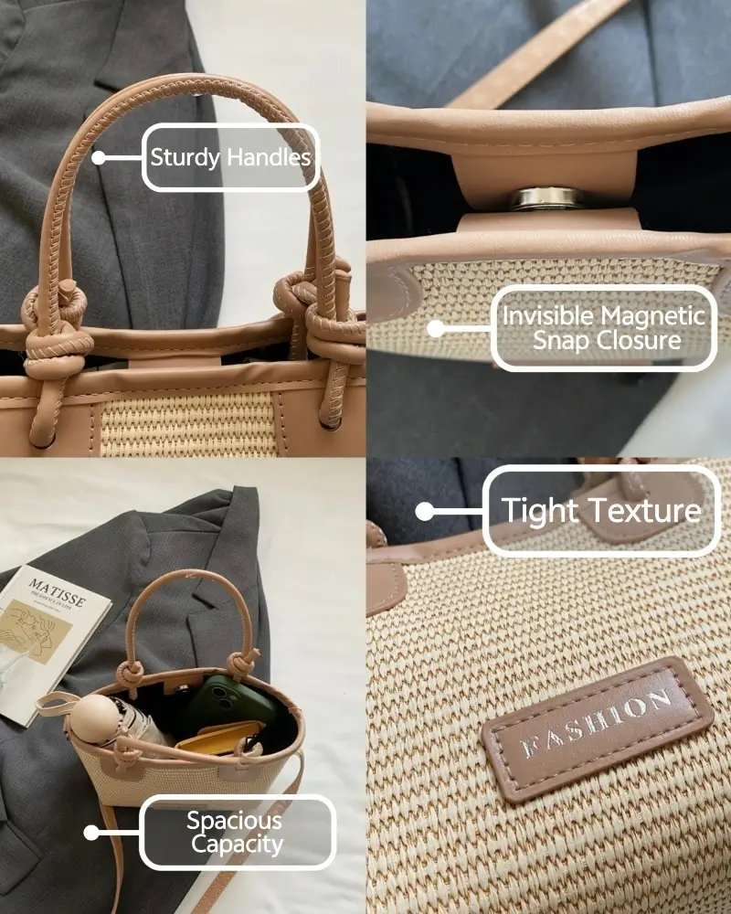 Stylish Woven Straw Tote Bag Mini Top Handle Crossbody Bag