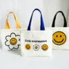 Sweet Cute Smile Flower Small Canvas Tote Bags with Colored Handles