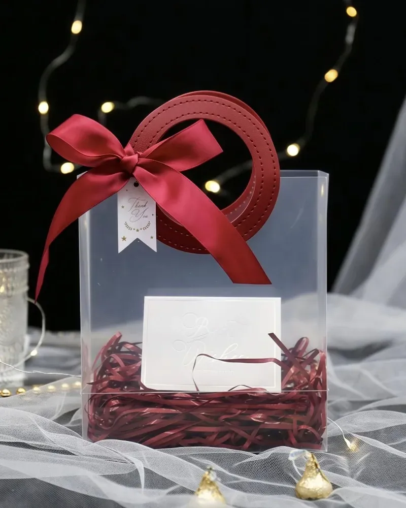 Versatile Clear Frosted Gift Bags with Circle Handles Christmas Wedding Favor Bag