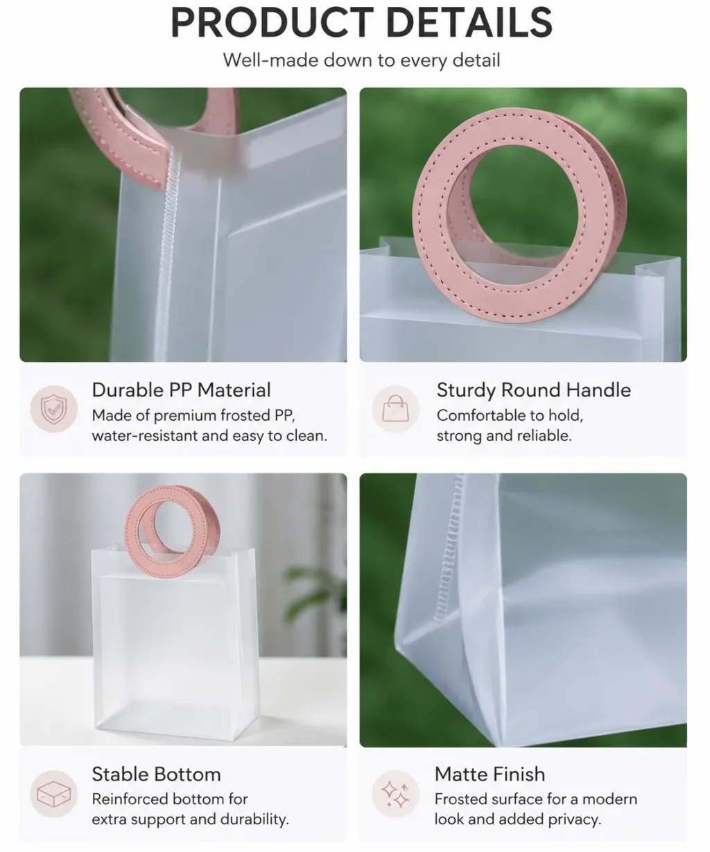 Versatile Clear Frosted Gift Bags with Circle Handles Christmas Wedding Favor Bag