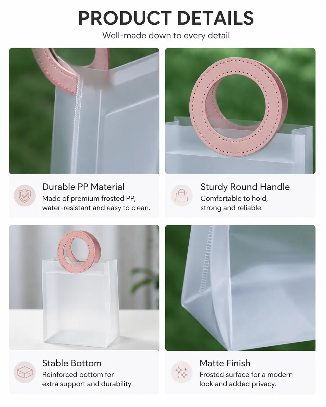 Versatile Clear Frosted Gift Bags with Circle Handles Christmas Wedding Favor Bag