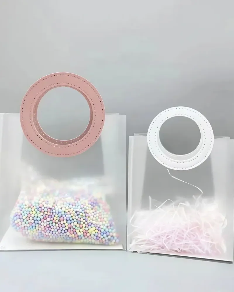 Versatile Clear Frosted Gift Bags with Circle Handles Christmas Wedding Favor Bag