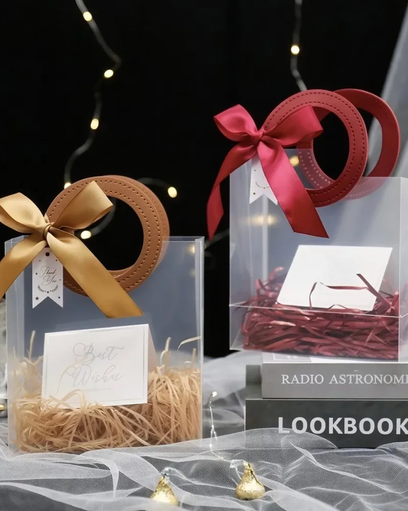 Versatile Clear Frosted Gift Bags with Circle Handles Christmas Wedding Favor Bag
