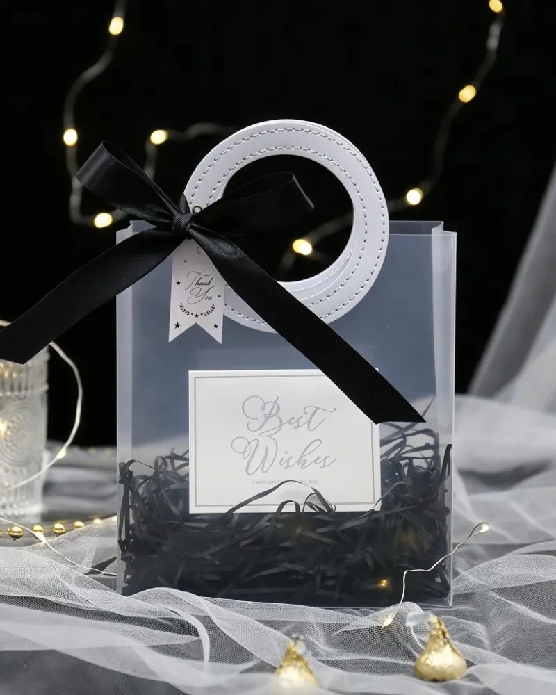Versatile Clear Frosted Gift Bags with Circle Handles Christmas Wedding Favor Bag