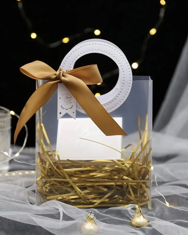 Versatile Clear Frosted Gift Bags with Circle Handles Christmas Wedding Favor Bag