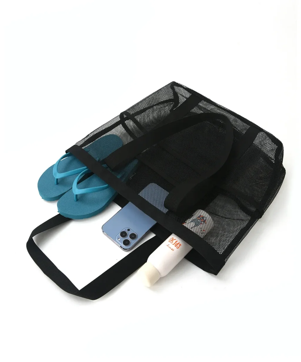 Versatile Large Zippered Beach Mesh Tote Bag with 8 Pockets for Swimming Travel