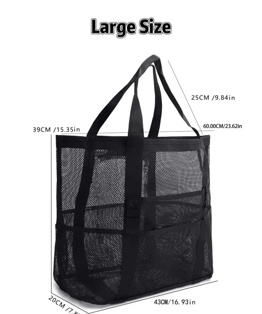 Versatile Large Zippered Beach Mesh Tote Bag with 8 Pockets for Swimming Travel - Image 9