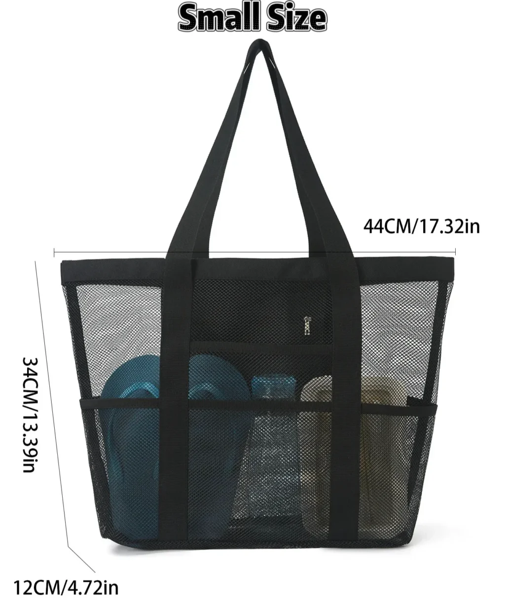 Versatile Large Zippered Beach Mesh Tote Bag with 8 Pockets for Swimming Travel