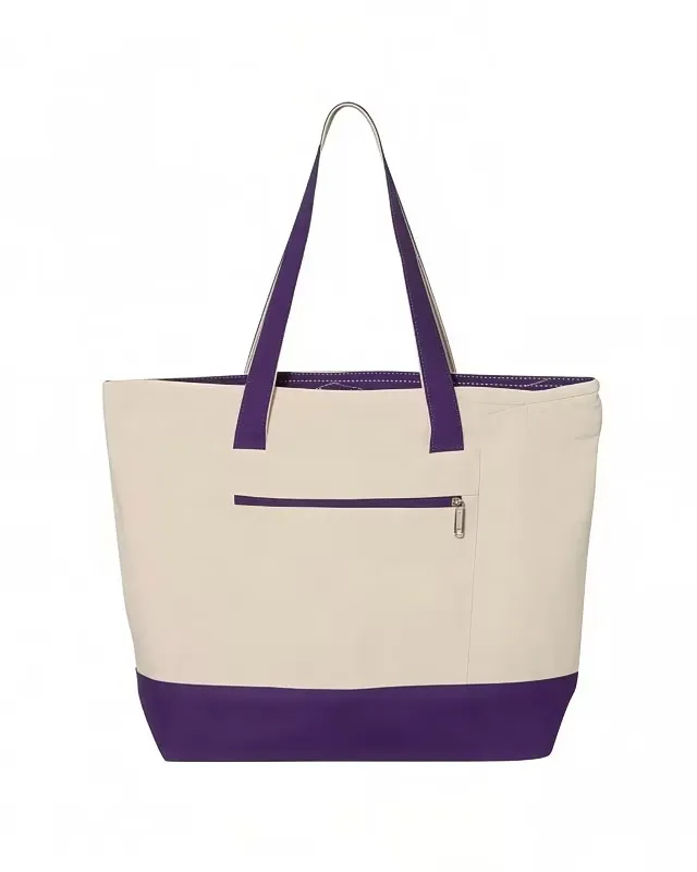 Versatile Two-Tone Large Canvas Tote Bags with Zipper Pocket