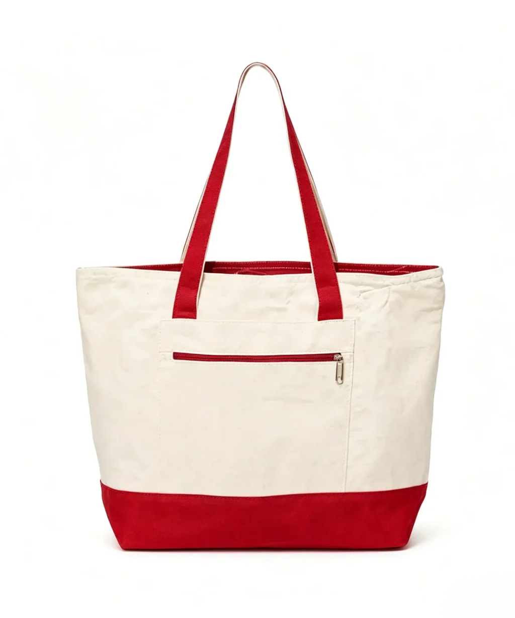 Versatile Two-Tone Large Canvas Tote Bags with Zipper Pocket