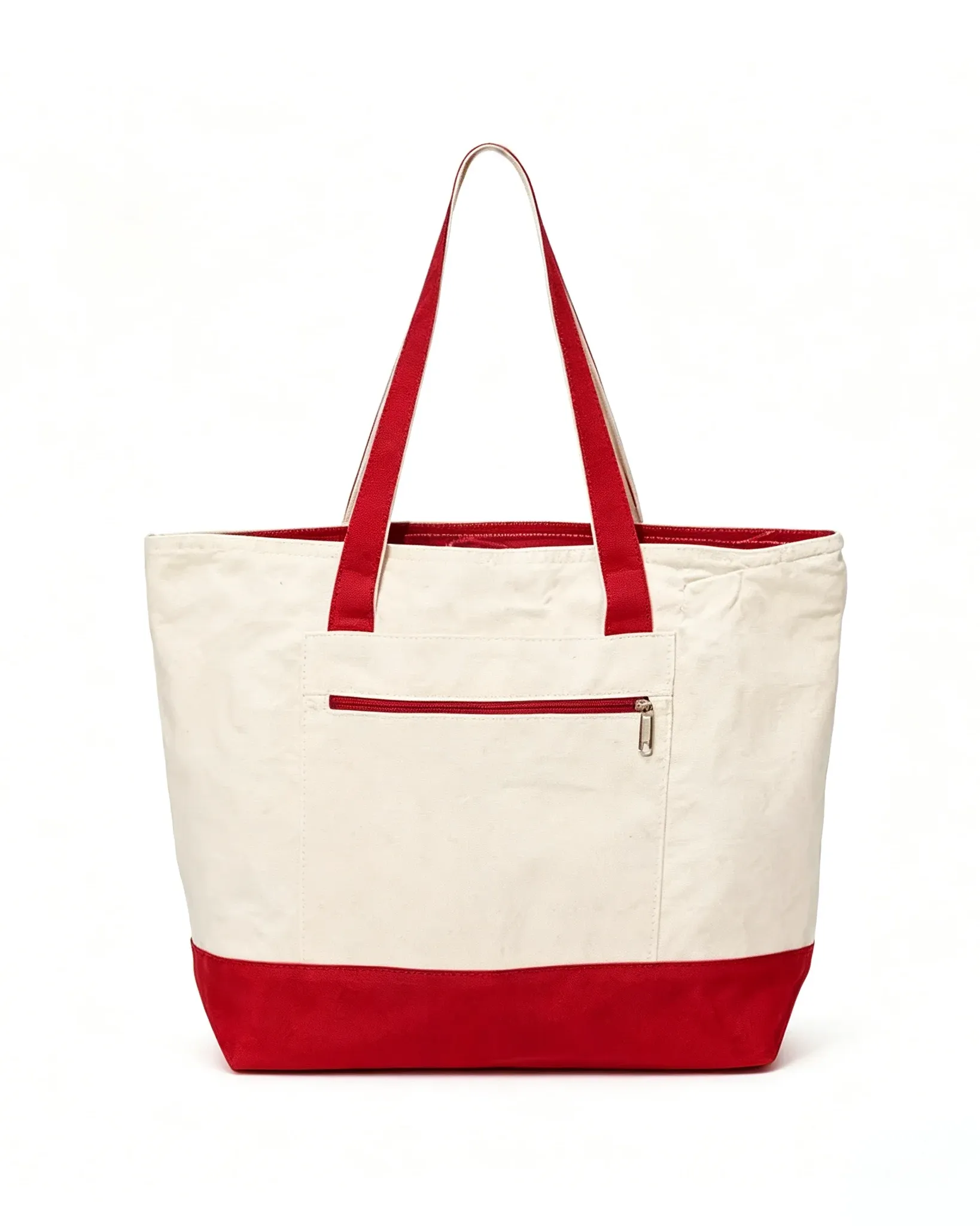 Versatile Two-Tone Large Canvas Tote Bags with Zipper Pocket
