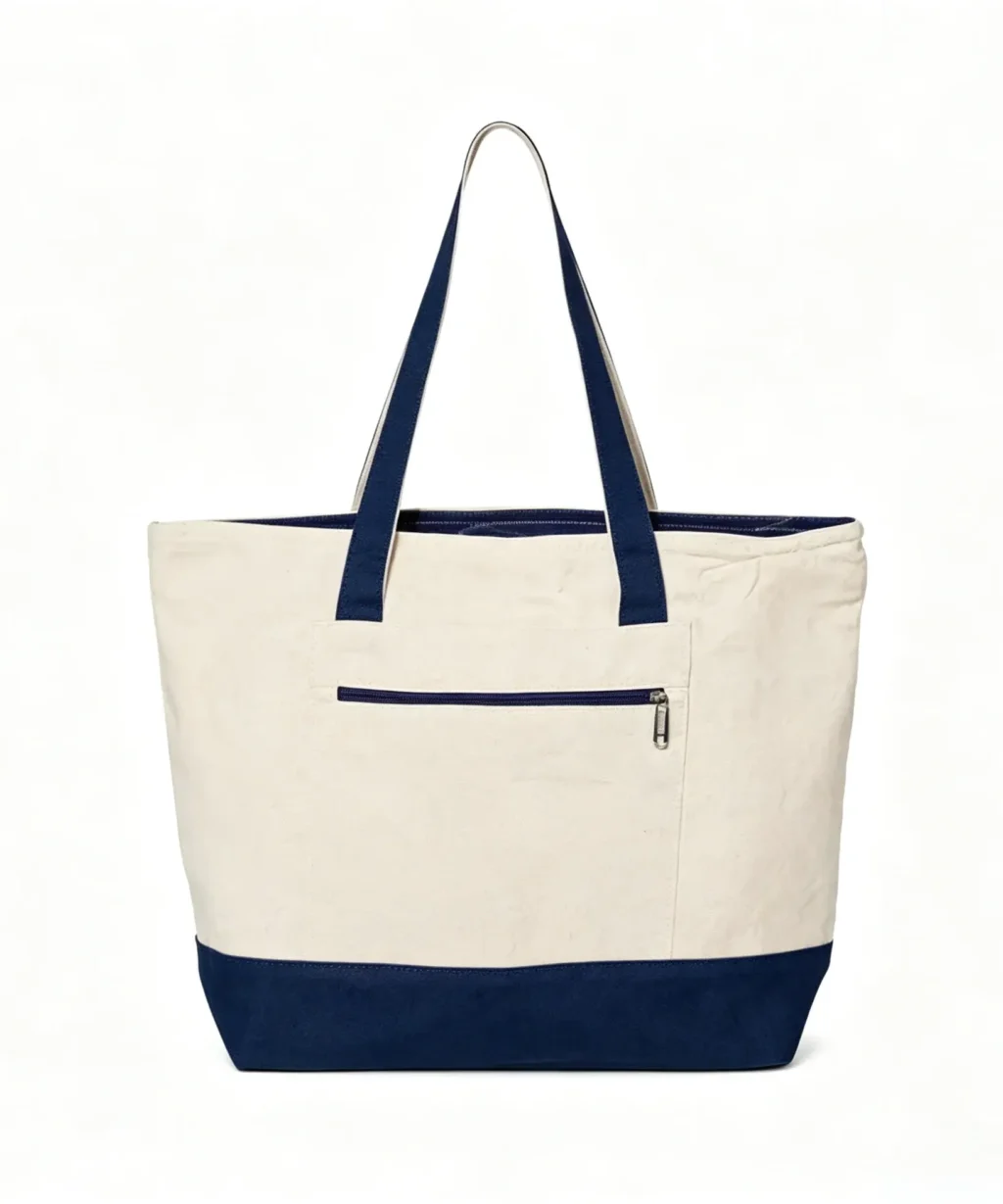 Versatile Two-Tone Large Canvas Tote Bags with Zipper Pocket