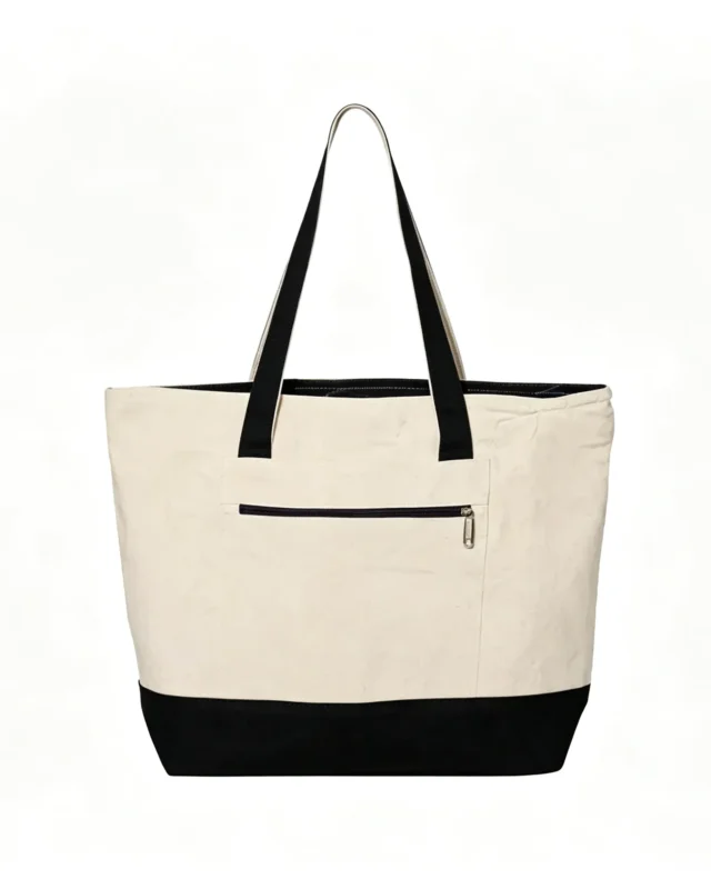 Versatile Two-Tone Large Canvas Tote Bags with Zipper Pocket