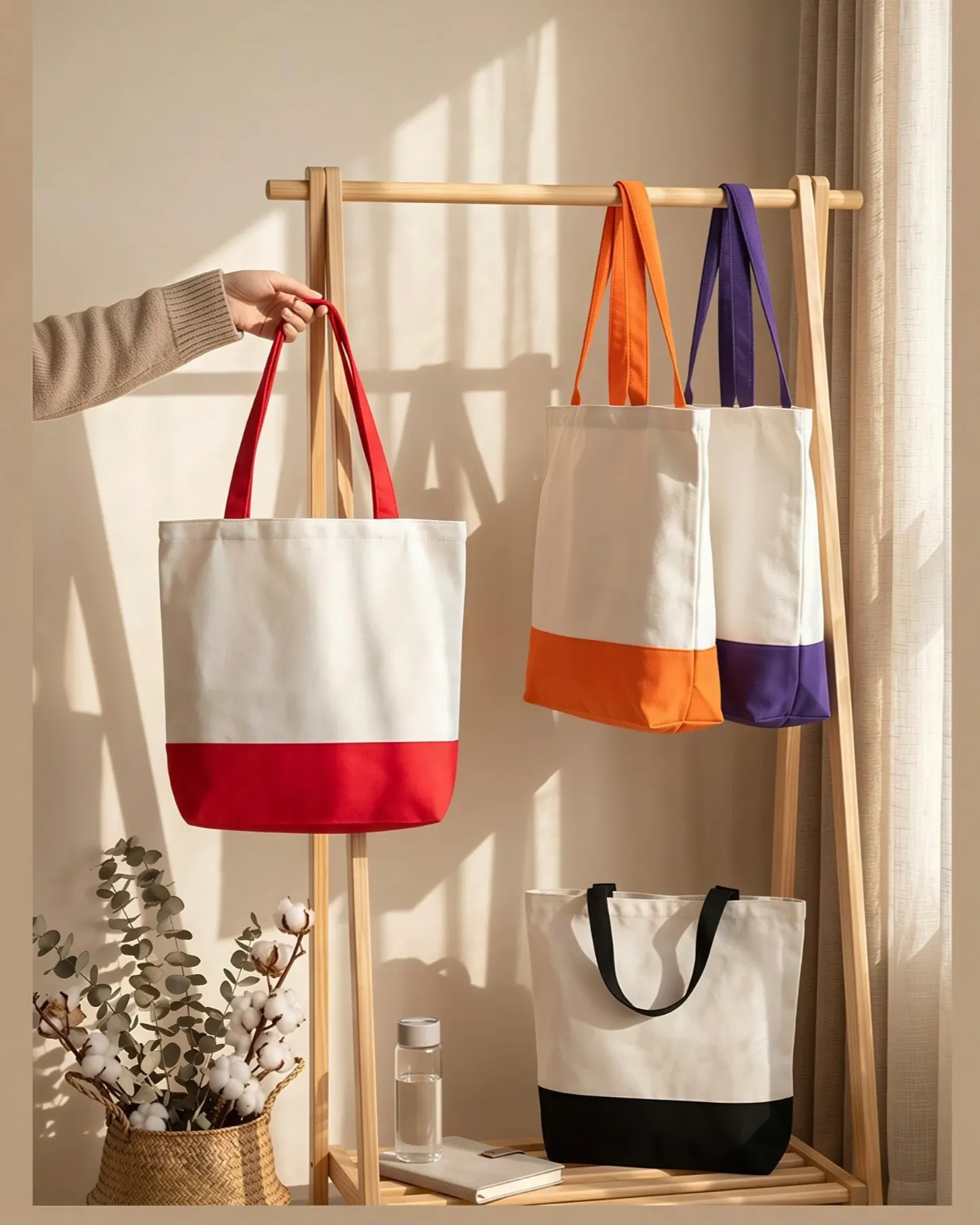 Versatile Two-Tone Medium Durable Canvas Tote Bags Daily Use