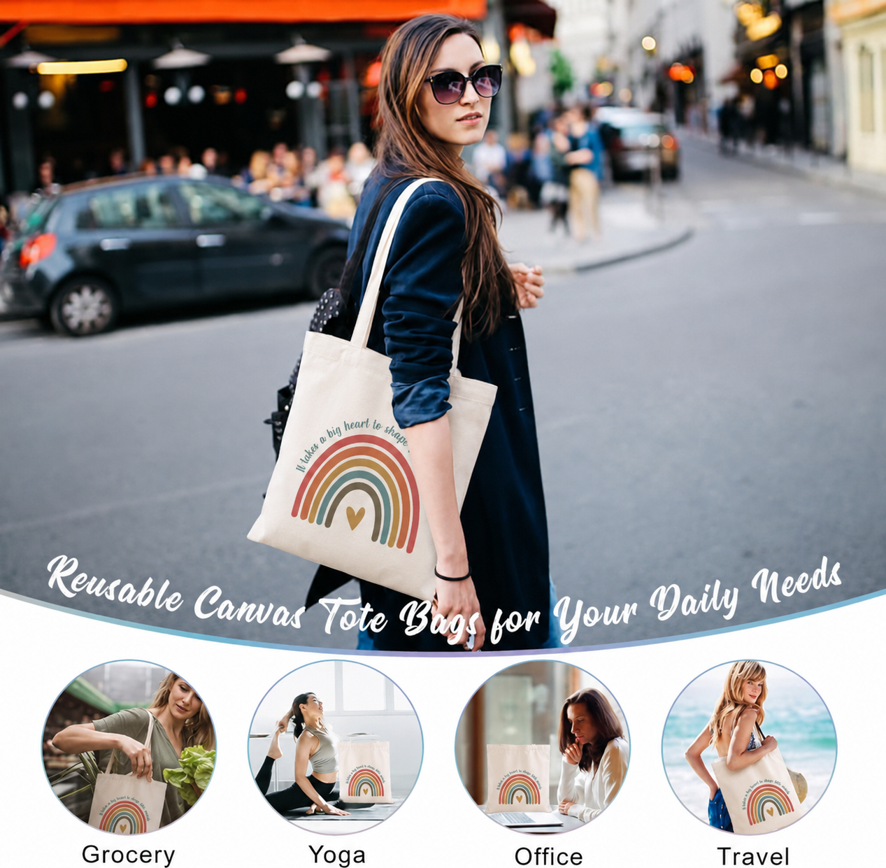 Casual Handbag Rainbow Recycled Canvas Tote Bag - Image 5