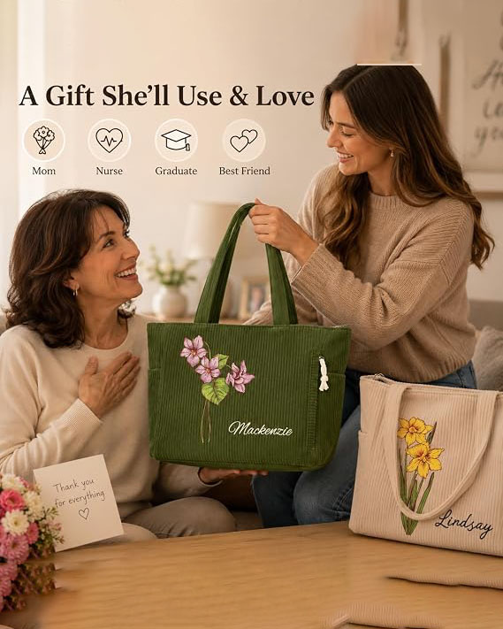 Personalized Birth Flower Tote Bag Custom Name - Image 5