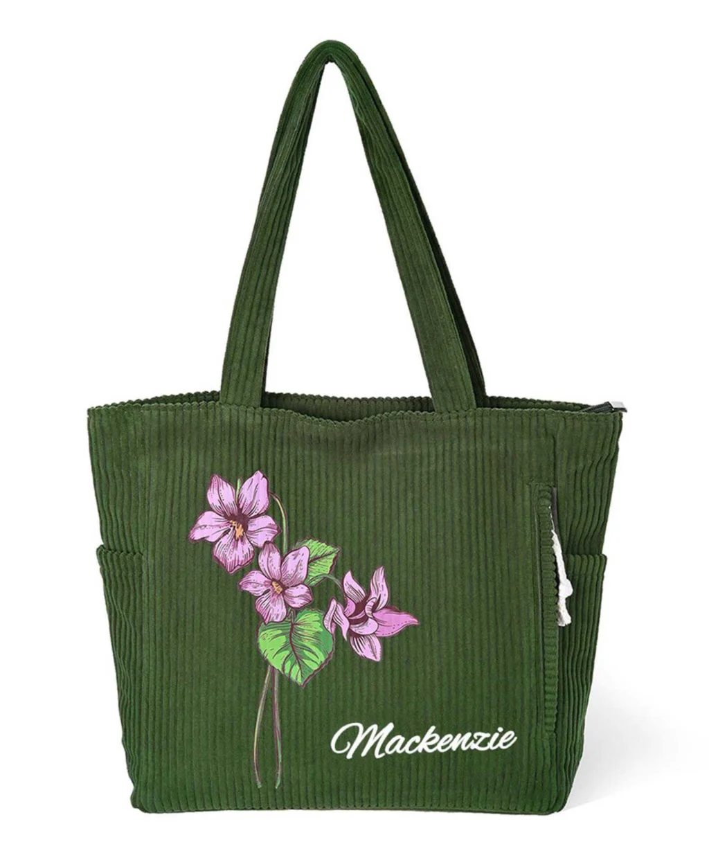 Personalized Birth Flower Tote Bag Custom Name