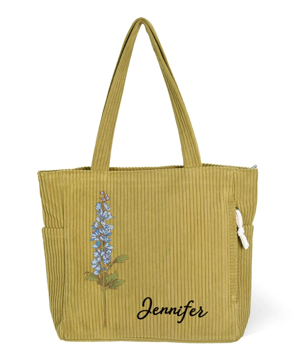 Alternative view of Personalized Birth Flower Tote Bag Custom Name