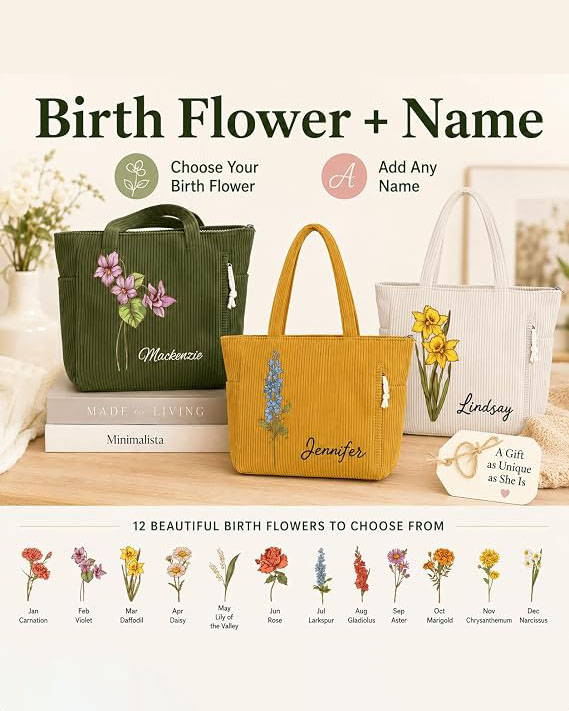 Personalized Birth Flower Tote Bag Custom Name - Image 8