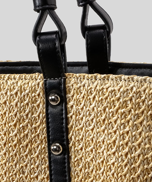 Casual Khaki Straw Tote Bag with Leather Handles Summer Beach Vacation - Image 11