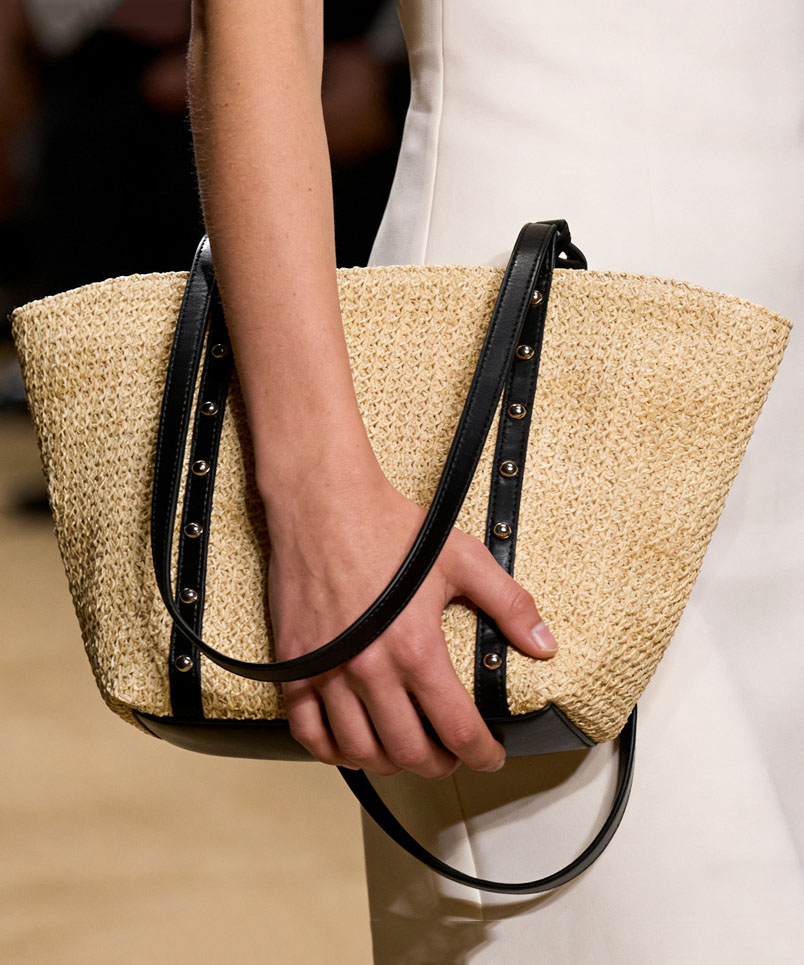 Casual Khaki Straw Tote Bag with Leather Handles Summer Beach Vacation - Image 3