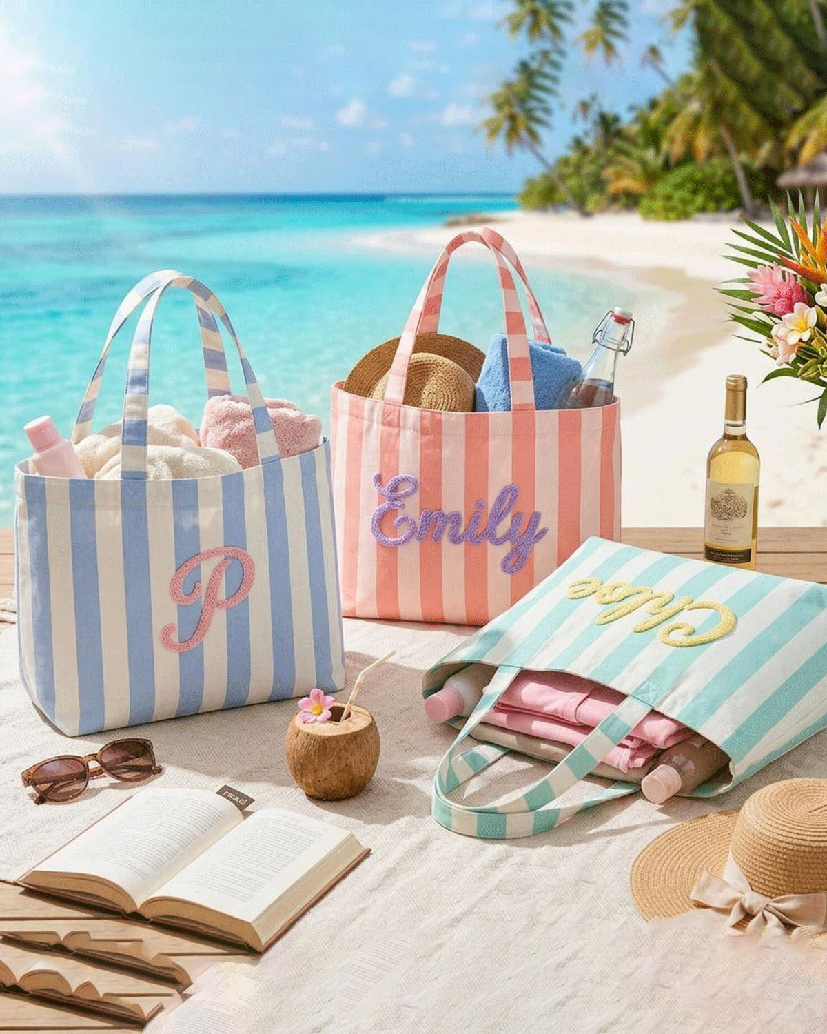 Custom Striped Canvas Tote Bag for Women - Image 4