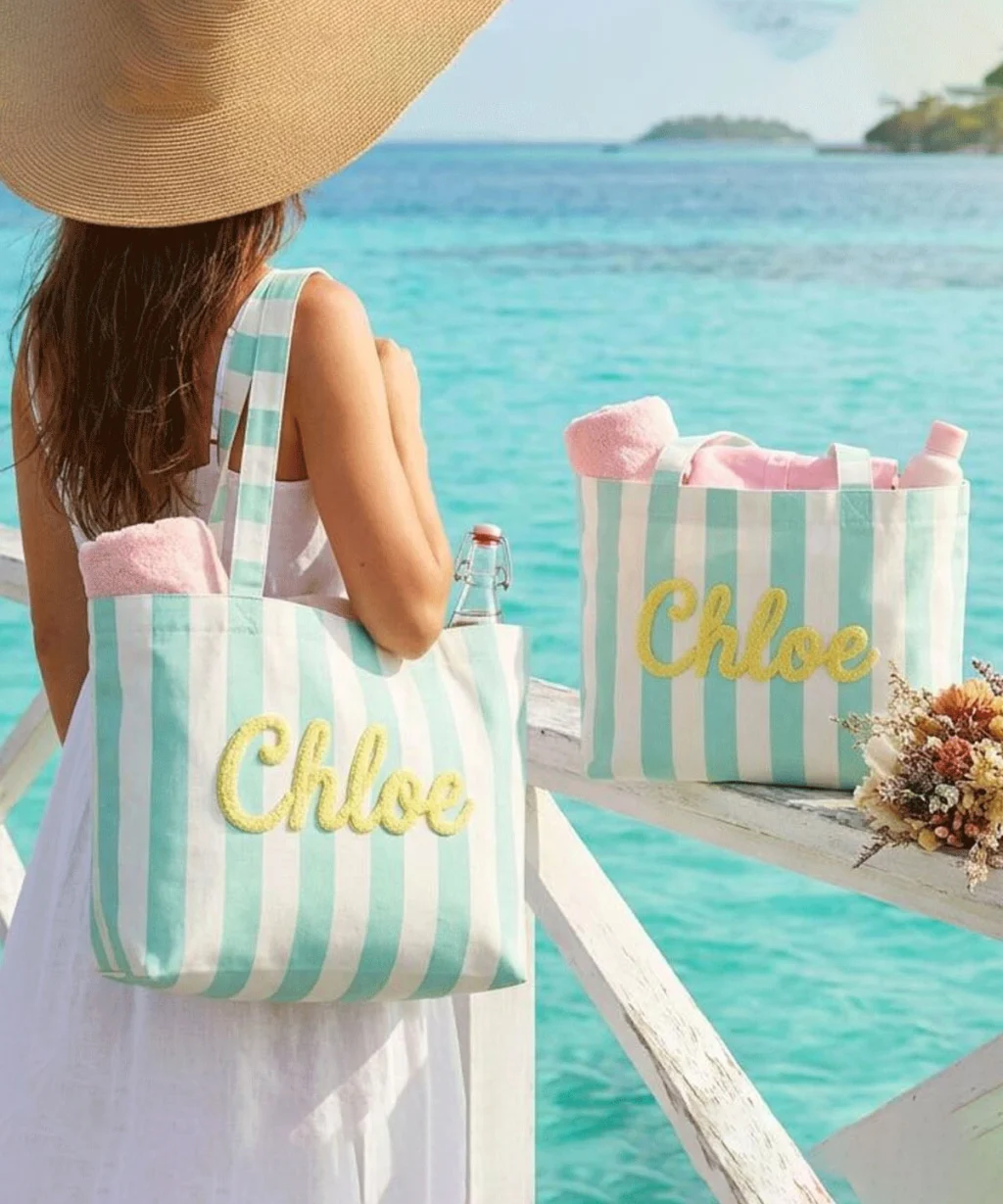 Custom Striped Canvas Tote Bag for Women - Image 8
