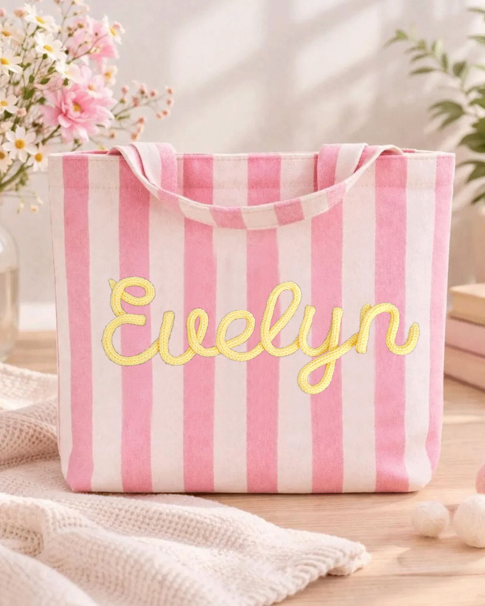 Custom Striped Canvas Tote Bag for Women - Image 7